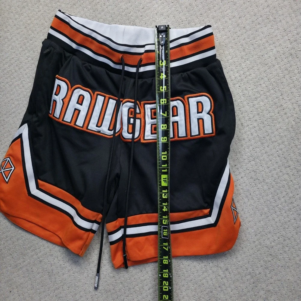 Rawgear‎ Athletic Basketball Shorts Mens Medium Black Orange Stitched Logo Gym